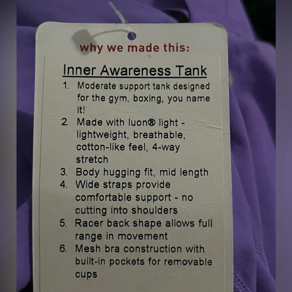 NWT Lululemon Inner Awareness Tank Sz 12